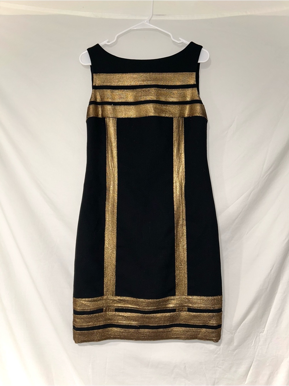 Tory Burch Black Metallic Gold Wool Blend Shift Dress Office Siren Cocktail Sz 8
